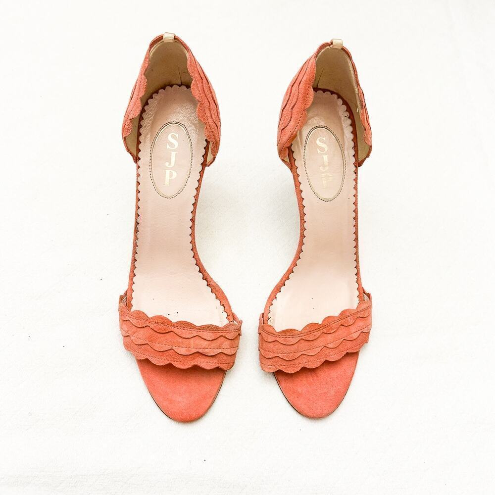 SJP Bobbie Sandal Suede Leather Open Toe Heel Coral/Cream Size 39.5 Italy